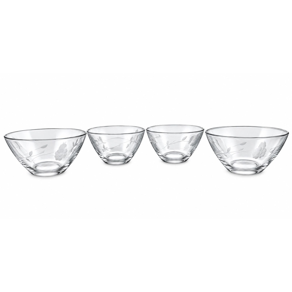 Princess House Heritage Etched Glass Nesting Bowls Set of 4 Floral Vine Clear